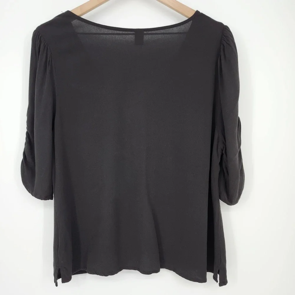 Old Navy Black Ruched V-Neck Puff Sleeve‎ Top Womens Large Going Out Chic
